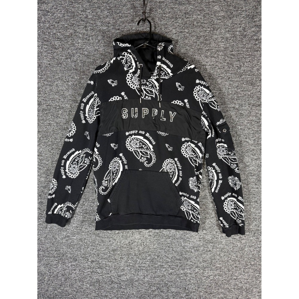 Supply &‎ Demand NYC Mens XXL Black White Paisley Bandana Hoodie SUPTM15935